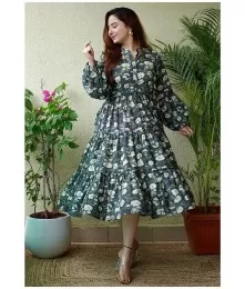 Floral Prints Tiered Dress