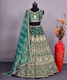 Turquoise Bridal lehenga with beautiful zari jerkan work