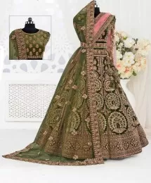 Bridal lehenga in mehendi color 