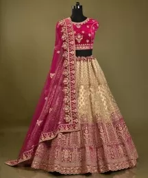 Ombre based lehenga in peach pink color with double border dupatta 