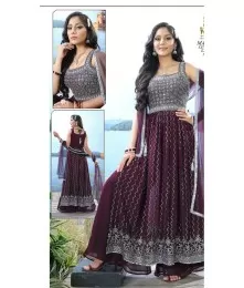 Purple Floral Embroidered Georgette Sharara Suit