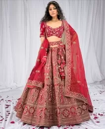 red velvet bridal lehenga 