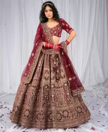 Maroon velvet bridal lehenga 