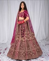 Wine velvet bridal lehenga 