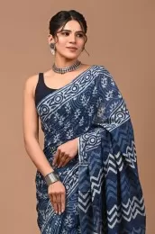 Hand block printed cotton sari