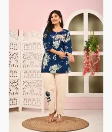 Lovely Stitched Cotton Patchwork Blue Co-Ord Set