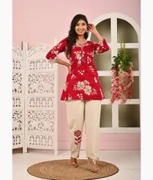 Lovely Stitched Cotton Patchwork Maroon Co-Ord Set