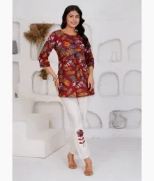 Stylish Patchwork Cotton Brown Co-Ord Set