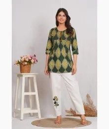 Stylish Patchwork Cotton Green Co-Ord Set