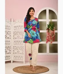 Attractive Patchwork Cotton Blue Co-Ord Set