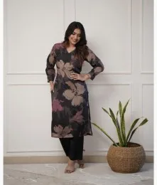 Beautiful Stiched Cotton Embroidery Black Kurti With Pant Collection