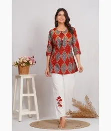 Elegant Patchwork Cotton Maroon Co-Ord Set