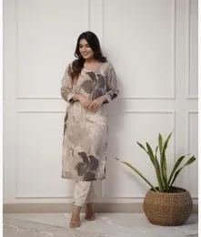 Beautiful Stiched Cotton Embroidery Off-White Kurti With Pant Collection