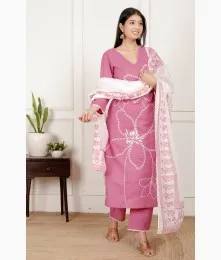 Amazing Stitched Embroidery Cotton Purple Printed Suit Set