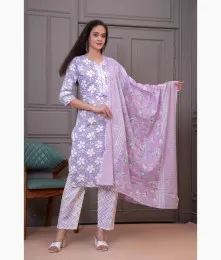 Amazing Stitched Cotton Purple Suit Set