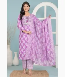 Beautiful Stitched Embroidery Cotton Purple Suit Set