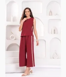 Beautiful Stitiched Rayon Maroon Co-Ord Set