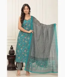 Attractive Stitched Cotton Blue Suit Collectioon