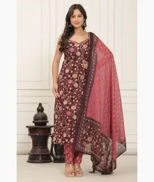 Attractive Stitched Cotton Brown Suit Collectioon