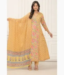 Attractive Stitched Cotton Yellow Angrakha Suit Collectioon