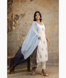 Attractive Stitched Cotton White Suit Collection