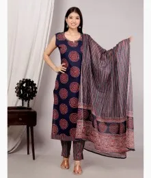 Elegant Stitched Cotton Blue Suit Collection