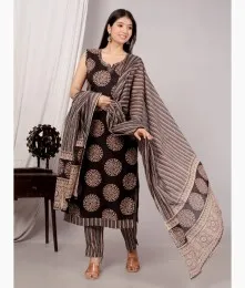 Elegant Stitched Cotton Black Suit Collection