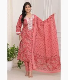 Wonderful Stitched Embroidery Cotton Red Suit Collection