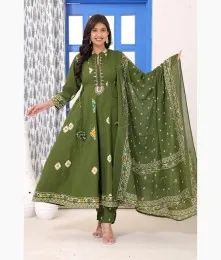Lovely Stitched Cotton Green Anarkali Suit Collection