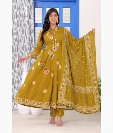 Lovely Stitched Cotton Yellow Anarkali Suit Collection