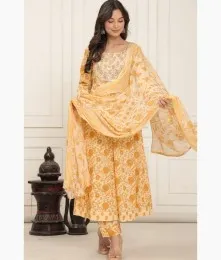 Elegant Stitched Cotton Yellow Anarkali Suit Collection