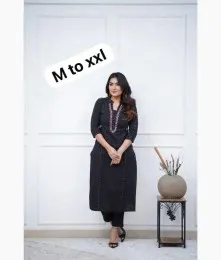 Wonderful Stitched Cotton Black Embroidery Kurti With Pant Collection